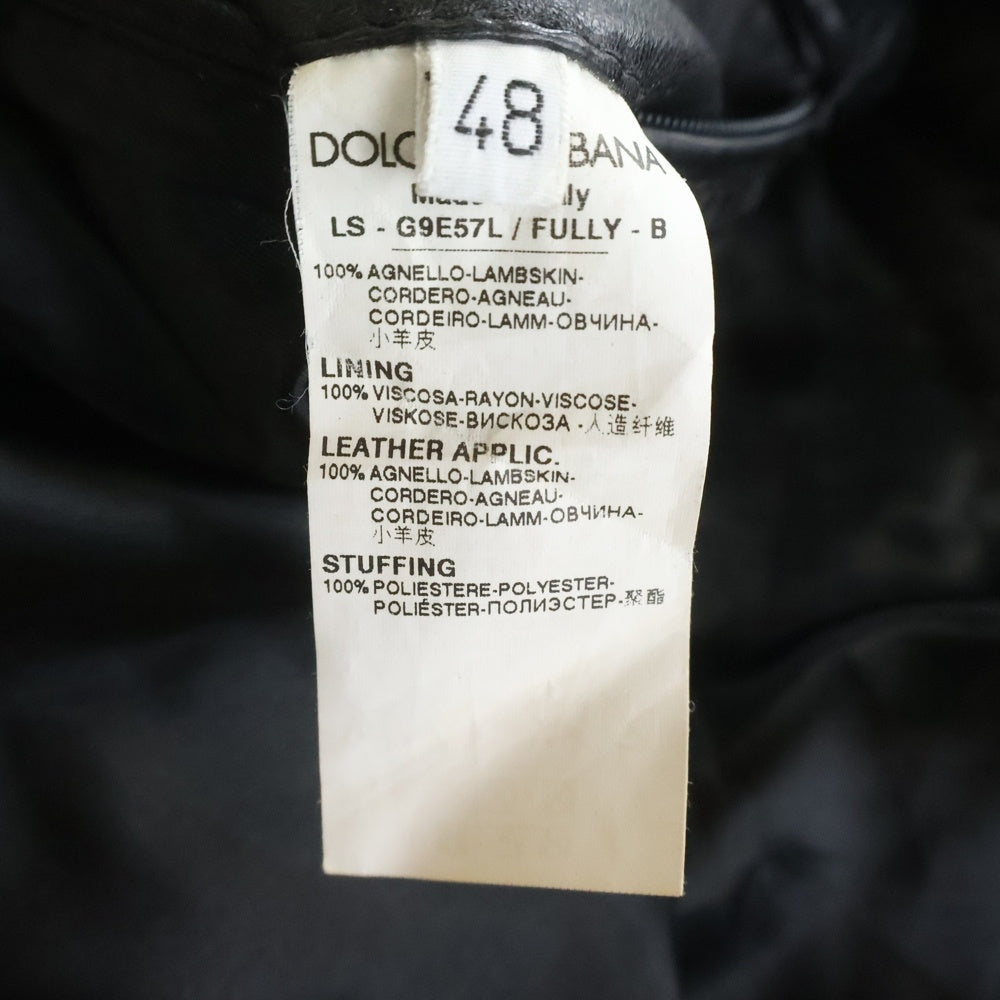 DOLCE & GABBANA(ドルチェアンドガッバーナ) ラムスキン ネックストラップ シングルライダース レザージャケット ブラック G9E57L