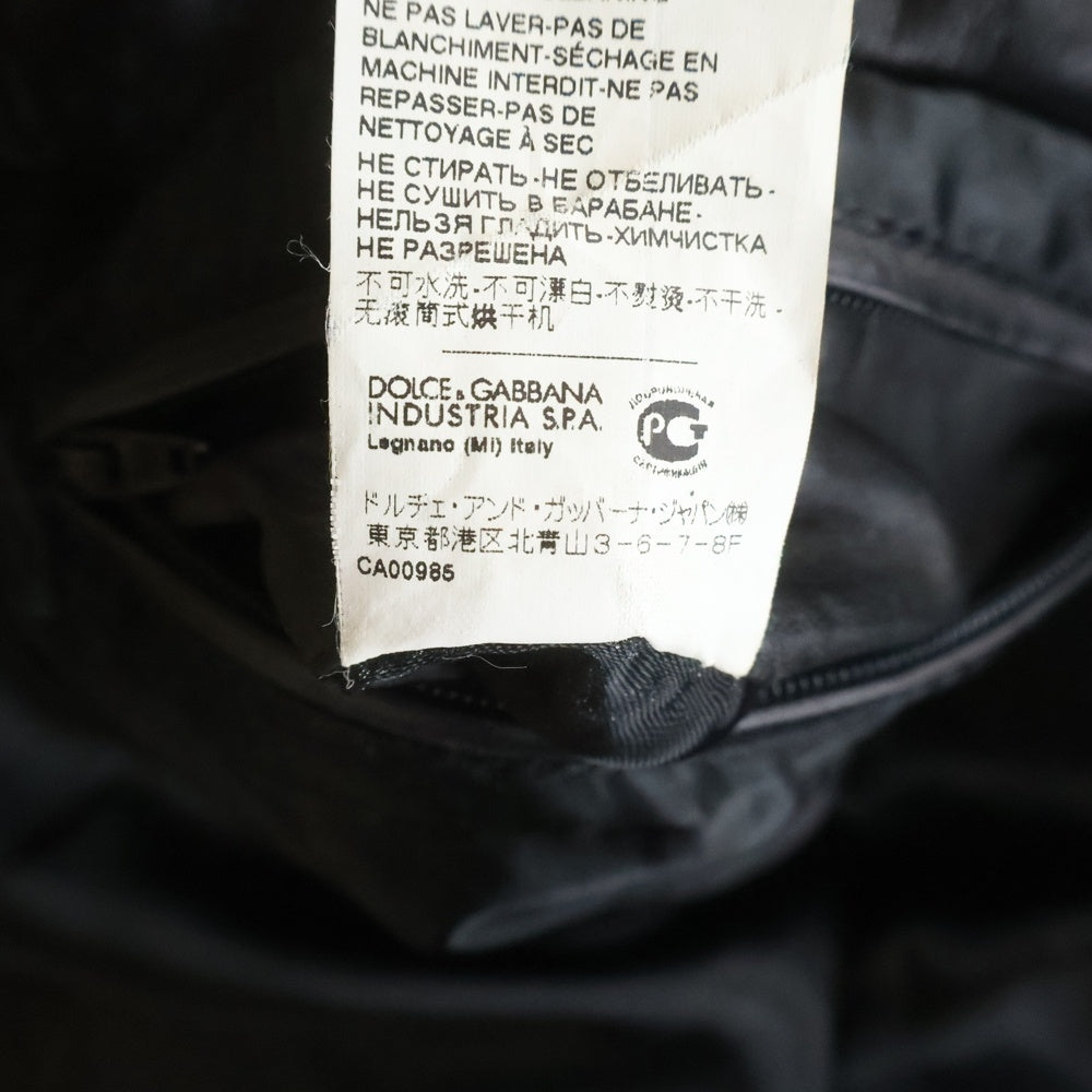 DOLCE & GABBANA(ドルチェアンドガッバーナ) ラムスキン ネックストラップ シングルライダース レザージャケット ブラック G9E57L