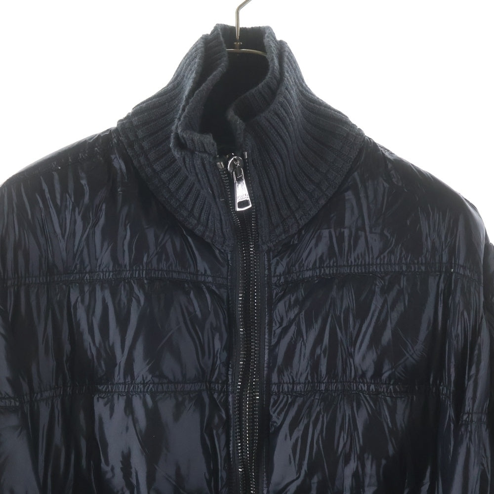 DOLCE & GABBANA(ドルチェアンドガッバーナ) ニット切り替え ナイロン ジップアップ パファージャケット ブラック G9903T