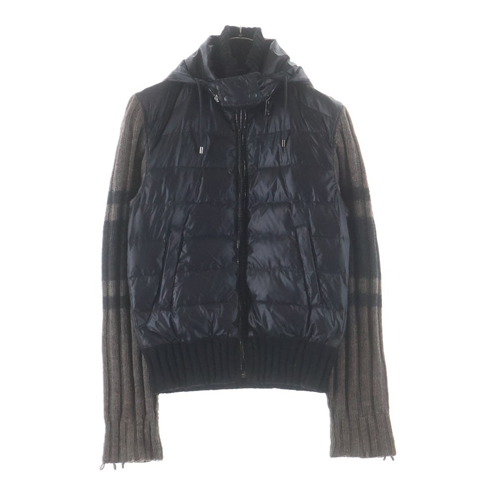 DOLCE & GABBANA(ドルチェアンドガッバーナ) ニットスリーブ切り替え フーデッド ナイロン 中綿 パファージャケット ブラック/ブラウン G9900T