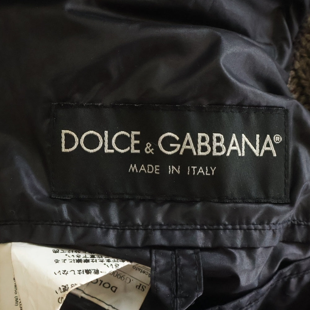 DOLCE & GABBANA(ドルチェアンドガッバーナ) ニットスリーブ切り替え フーデッド ナイロン 中綿 パファージャケット ブラック/ブラウン G9900T