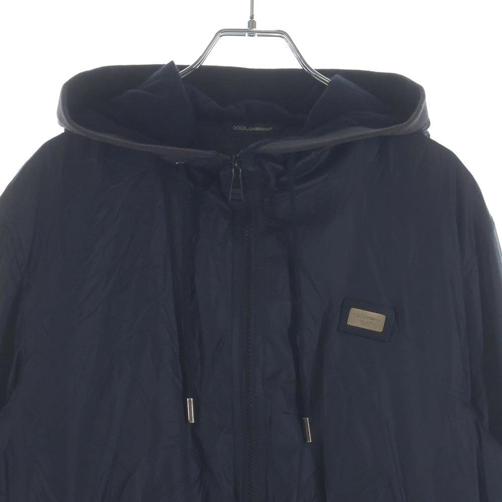 DOLCE & GABBANA(ドルチェアンドガッバーナ) ロゴプレート ナイロン ジップアップフーデッドジャケット パーカー ブラック G9N37T