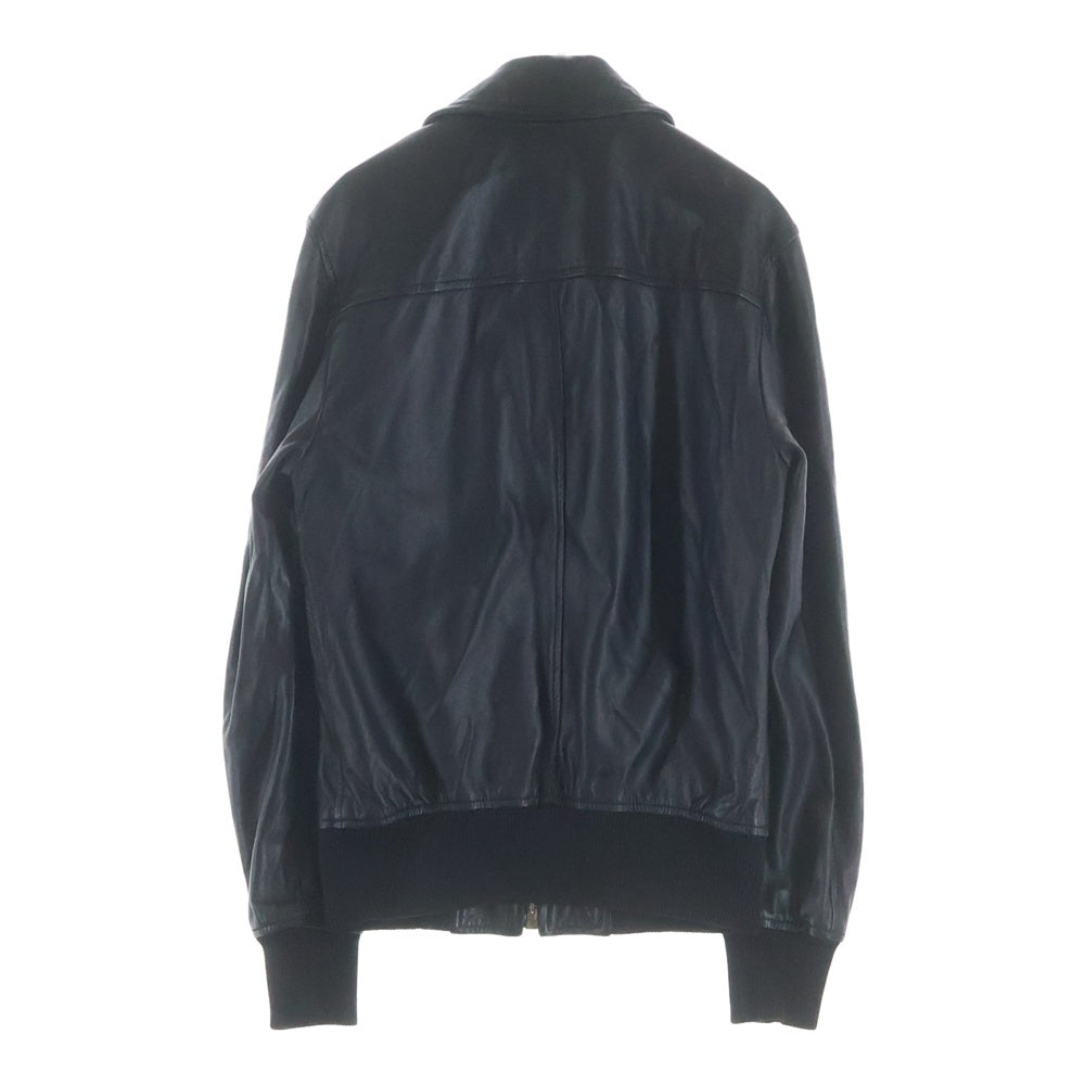 DOLCE & GABBANA(ドルチェアンドガッバーナ) ラムスキン ネックベルトデザイン ジップアップブルゾン シングル レザーボンバージャケット ブラック G9420L