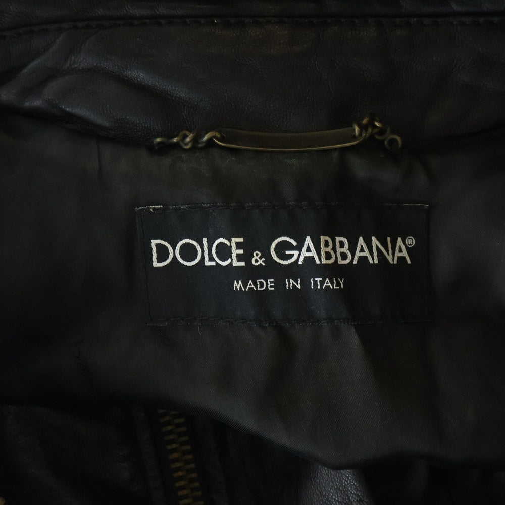 DOLCE & GABBANA(ドルチェアンドガッバーナ) ラムスキン ネックベルトデザイン ジップアップブルゾン シングル レザーボンバージャケット ブラック G9420L