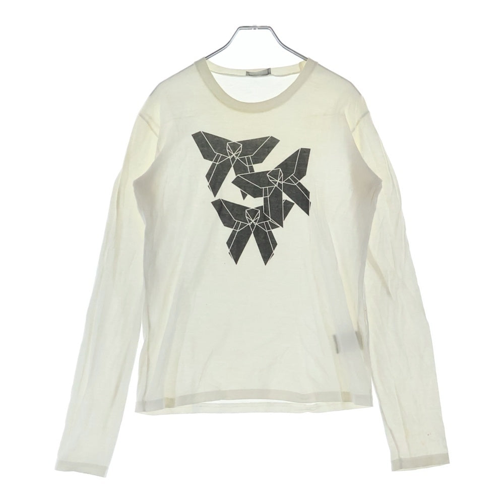 Dior HOMME(ディオールオム) 08AW クリスヴァンアッシュ期 ジオメトリックモチーフ リボンプリント クルーネック 長袖Tシャツ カットソー ホワイト 8H3365320107