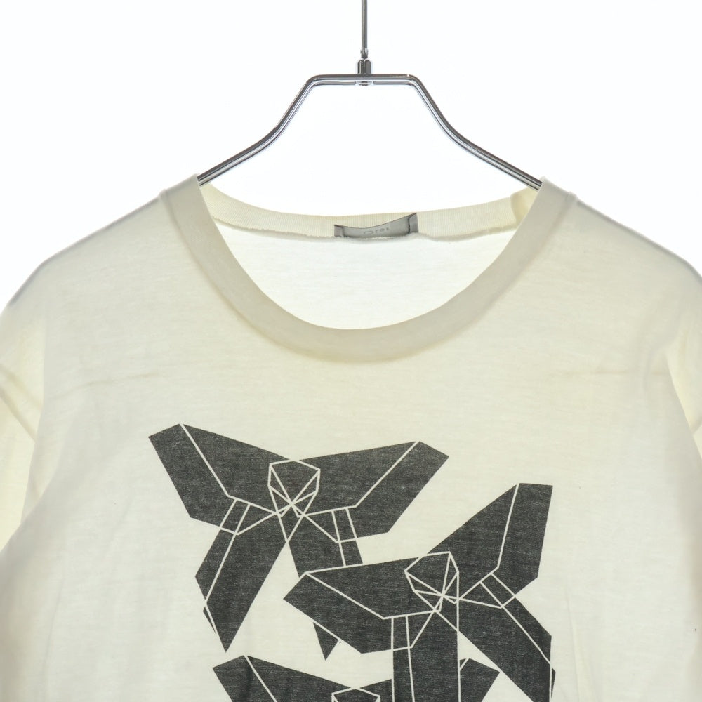 Dior HOMME(ディオールオム) 08AW クリスヴァンアッシュ期 ジオメトリックモチーフ リボンプリント クルーネック 長袖Tシャツ カットソー ホワイト 8H3365320107