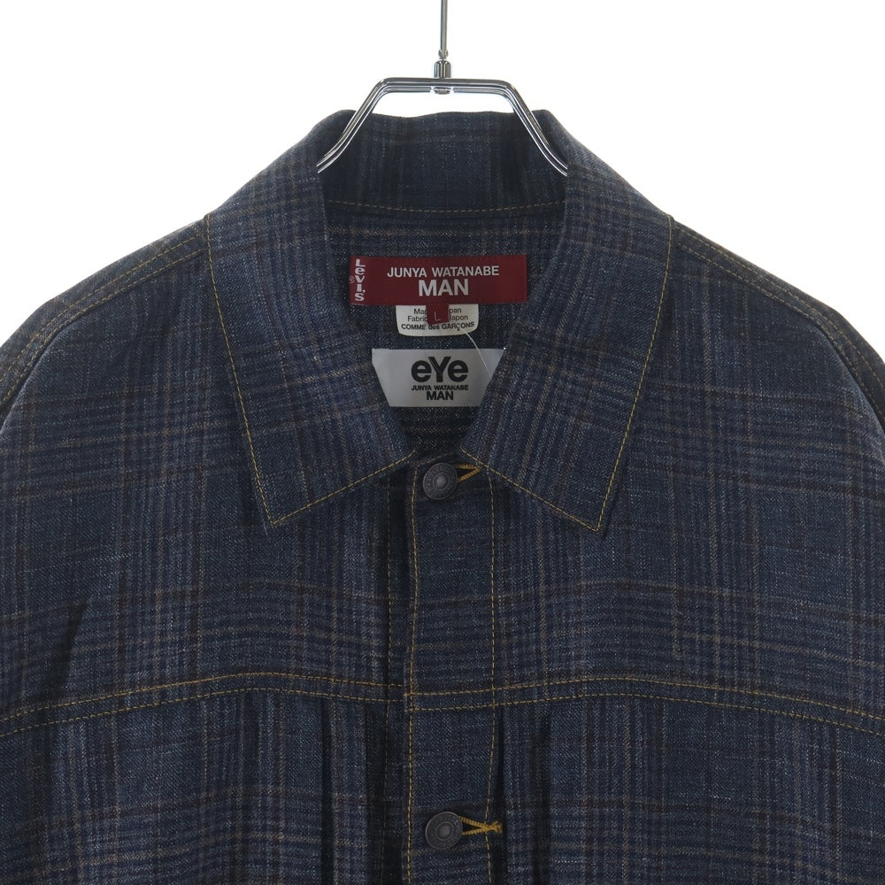 eYe COMME des GARCONS JUNYA WATANABE MAN(アイ コム デ ギャルソン ジュンヤ ワタナベ マン) 26SS ×AD2025 リーバイス ウールシルク チェック トラッカージャケット グレー/ブラウン WQ-J921