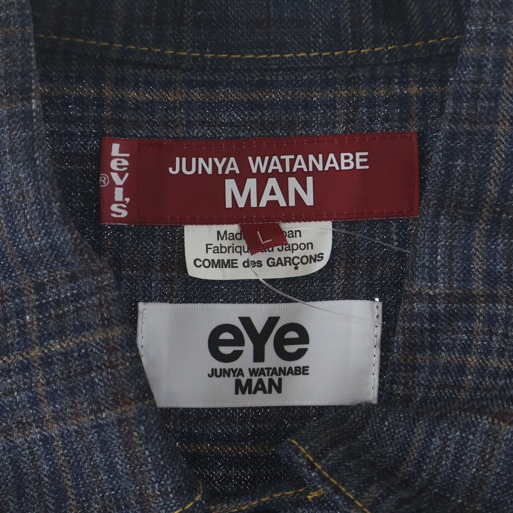 eYe COMME des GARCONS JUNYA WATANABE MAN(アイ コム デ ギャルソン ジュンヤ ワタナベ マン) 26SS ×AD2025 リーバイス ウールシルク チェック トラッカージャケット グレー/ブラウン WQ-J921