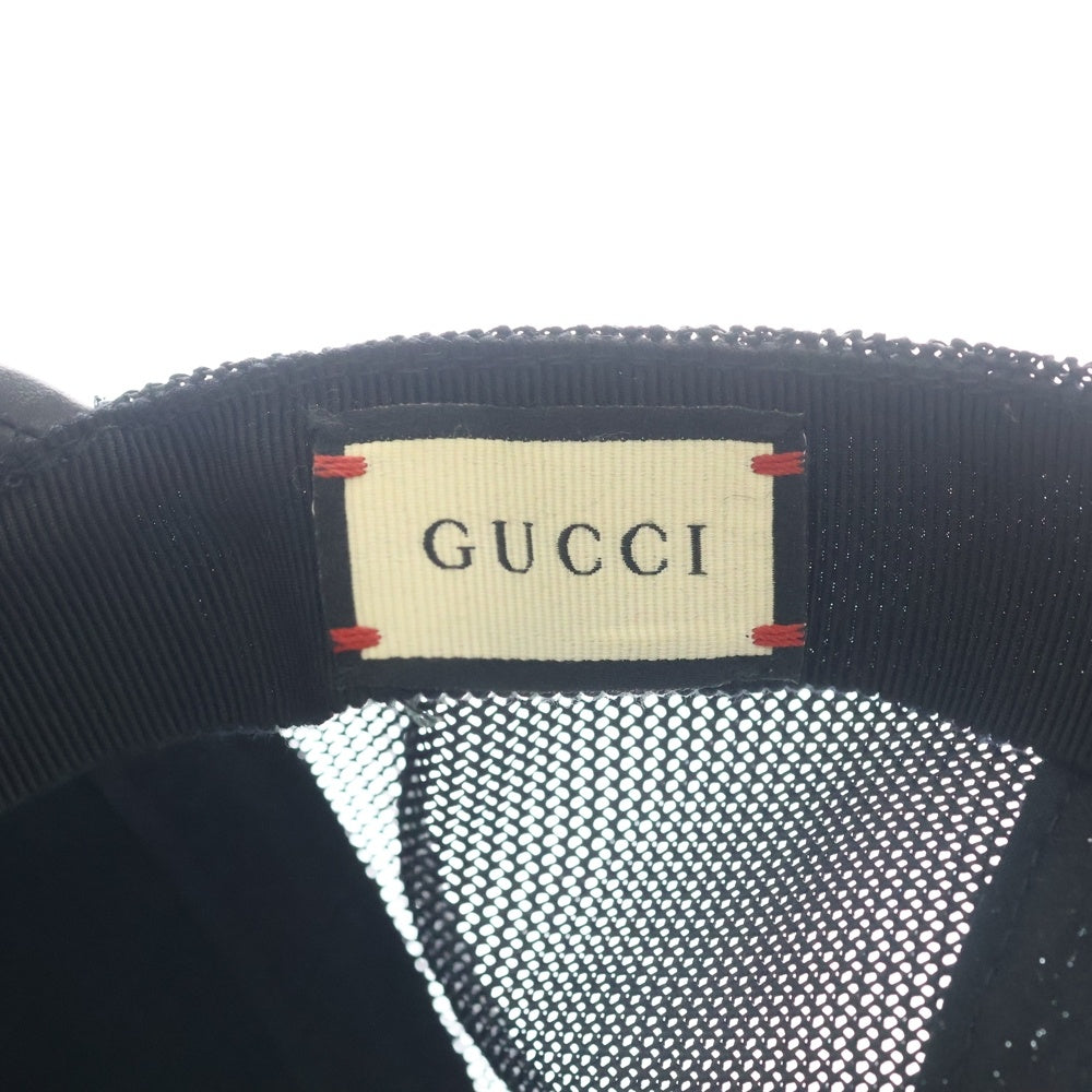 GUCCI(グッチ) フロントプリントロゴデザイン 5パネル レザー ベースボールキャップ 帽子 ブラック 26887-202291