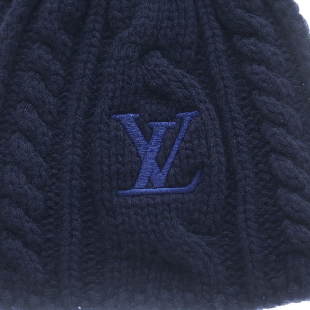 LOUIS VUITTON(ルイヴィトン) イタリア製 エンブロイダリーロゴ ウールニット ストール マフラー ネイビー