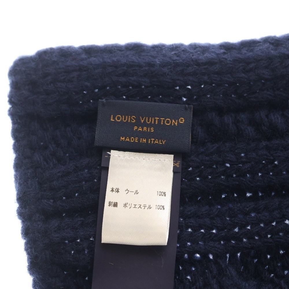 LOUIS VUITTON(ルイヴィトン) イタリア製 エンブロイダリーロゴ ウールニット ストール マフラー ネイビー