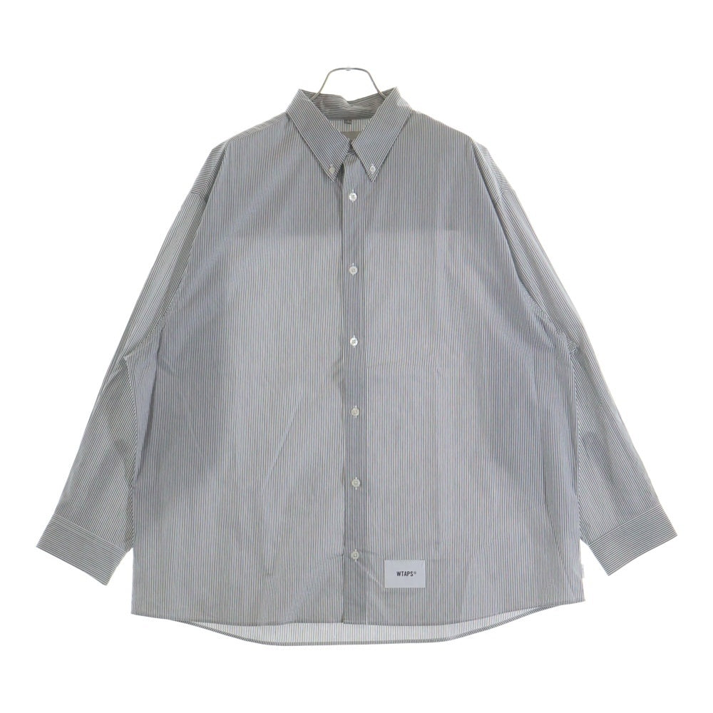 WTAPS(ダブルタップス) 23AW BROADCLOTH.TEXTILE.PROTECT ブロードクロス テキスタイル プロテクト ボタンダウン ストライプ長袖シャツ グレー 232GWDT-SHM03