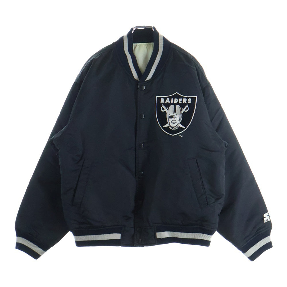 NFL(エヌエフエル) RAIDERS CHALK LINE USA製 レイダース チョーク ライン ロゴワッペン ナイロン スタジアム ジャケット ブラック/グレー