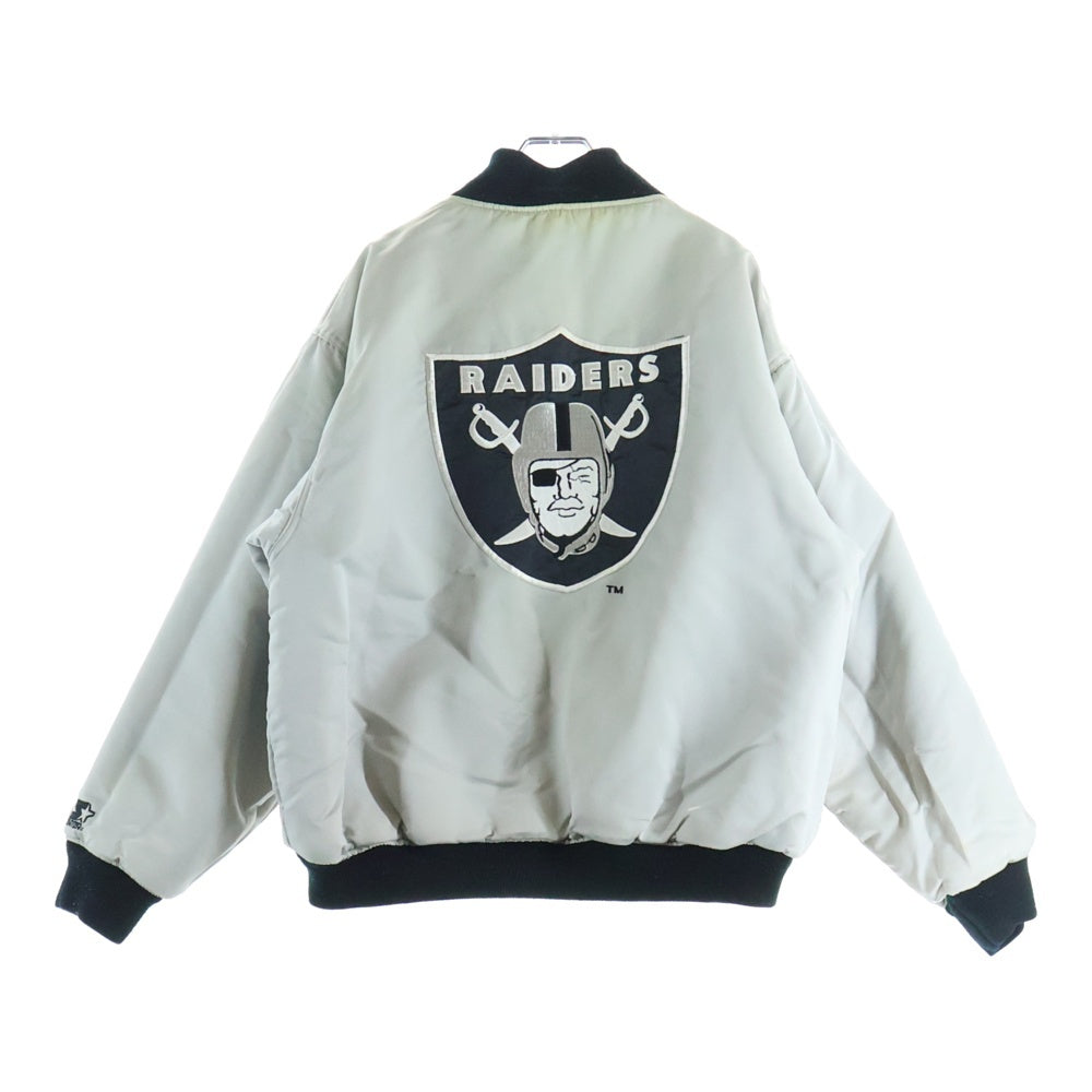 NFL(エヌエフエル) RAIDERS CHALK LINE USA製 レイダース チョーク ライン ロゴワッペン ナイロン スタジアム ジャケット ブラック/グレー