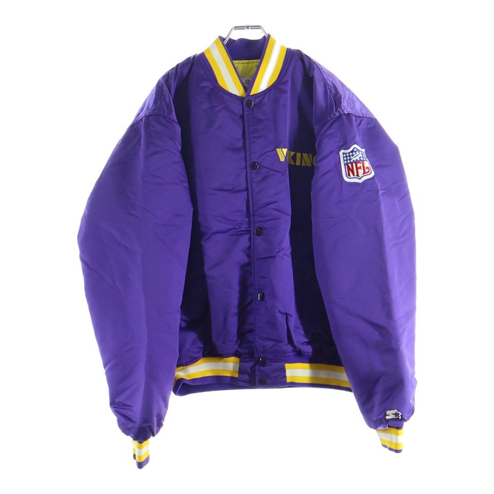 NO BRAND(ノーブランド) NFL by STARTER PROLINE MINNESOTA VIKINGS スターター プロライン ミネソタ バイキングス エンブロイダリーデザイン ナイロン スタジアム ジャケット パープル