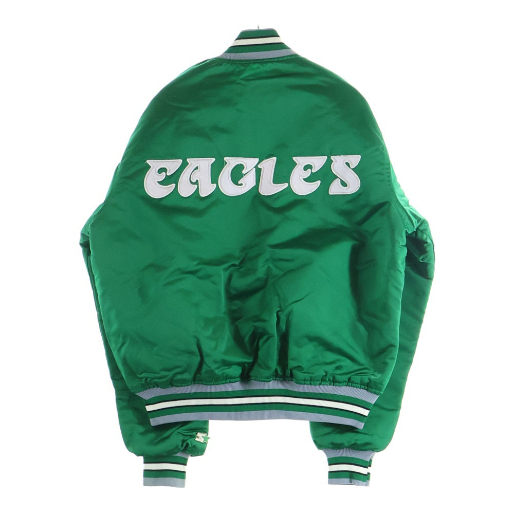 NO BRAND(ノーブランド) NFL by STARTER EAGLES USA製 ロゴワッペン イーグルエンブロイダリー ナイロン スタジアム ジャケット グリーン