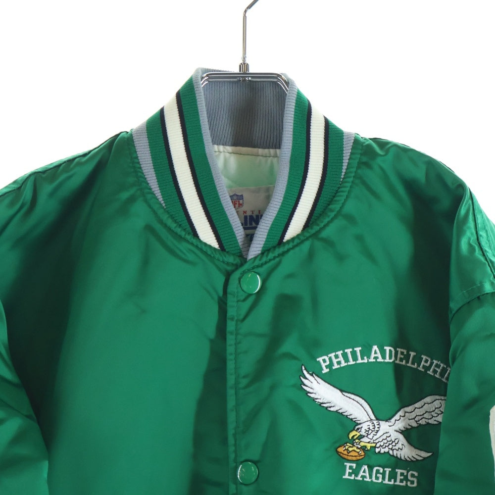 NO BRAND(ノーブランド) NFL by STARTER EAGLES USA製 ロゴワッペン イーグルエンブロイダリー ナイロン スタジアム ジャケット グリーン