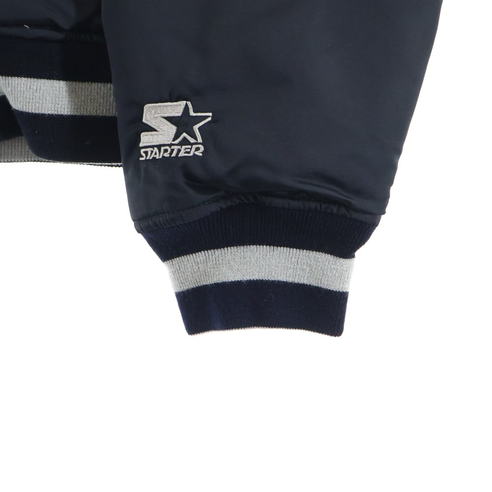 NFL(エヌエフエル) RAIDERS CHALK LINE USA製 レイダース チョーク ライン ロゴワッペン ナイロン スタジアム ジャケット ブラック/グレー