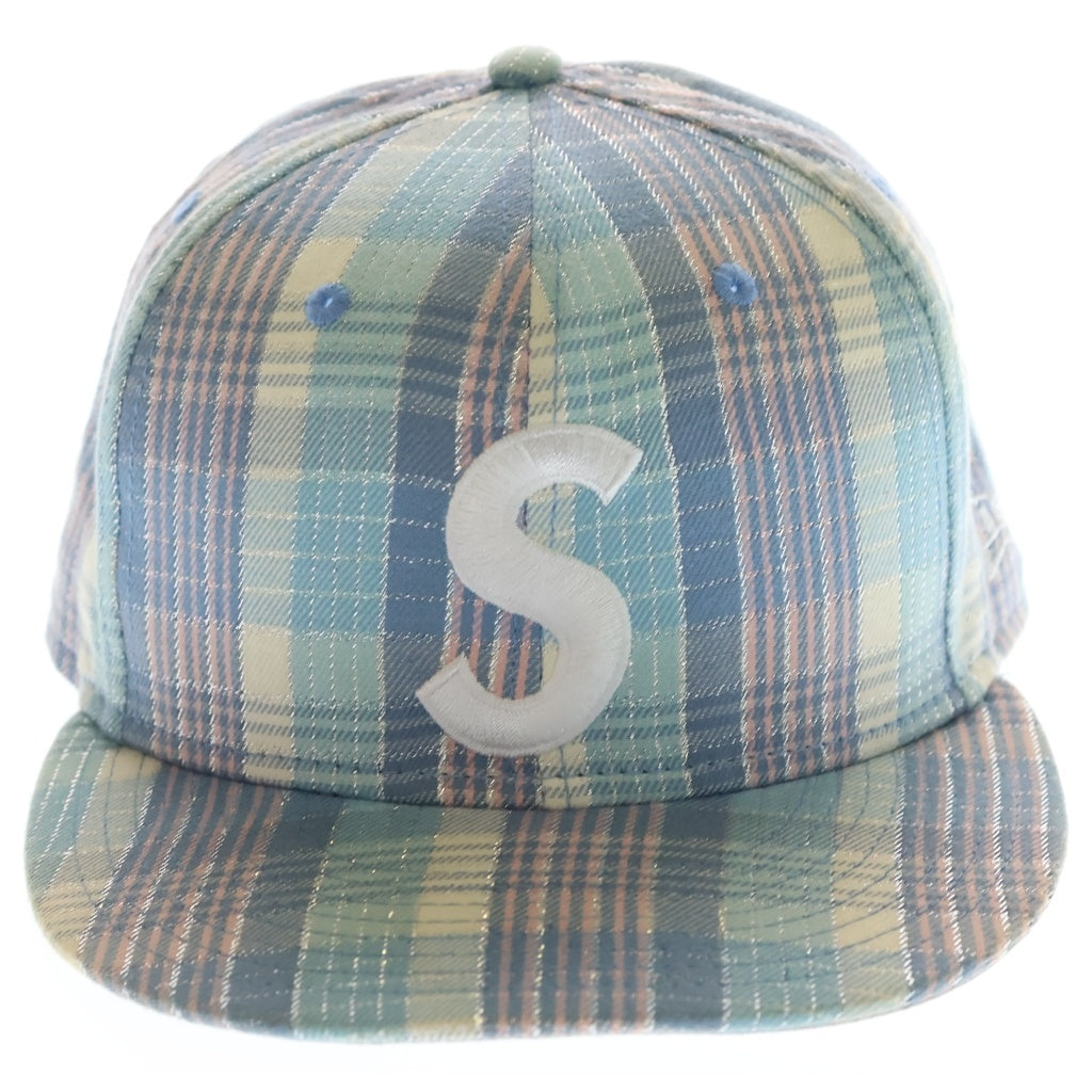 SUPREME(シュプリーム) 23SS ×NEW ERA Metallic Plaid S Logo ニューエラ フロントロゴエンブロイダリー ラメデザイン キャップ 帽子 ブルー レディース