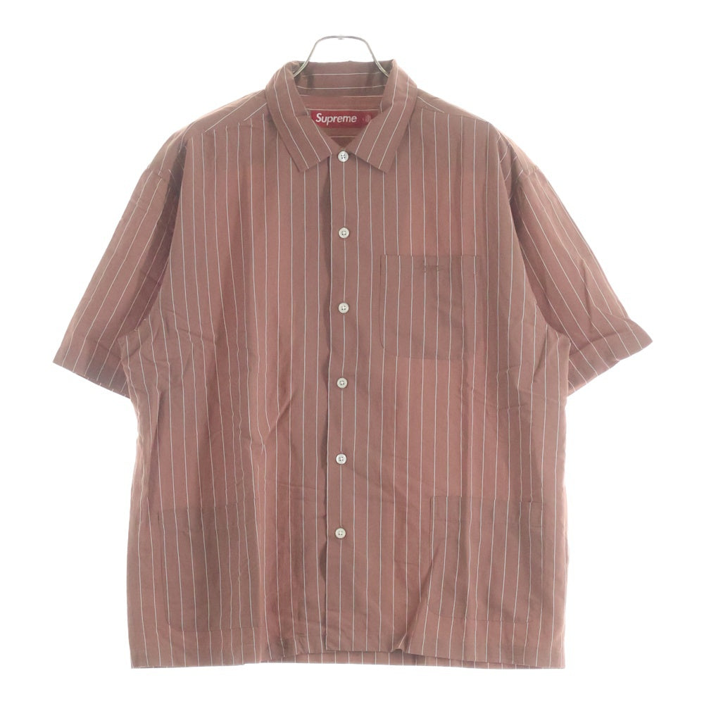 SUPREME(シュプリーム) 25SS Stripe S/S Pajama Shirt ロゴエンブロイダリー ストライプ マルチポケットデザイン 半袖パジャマシャツ ブラウン