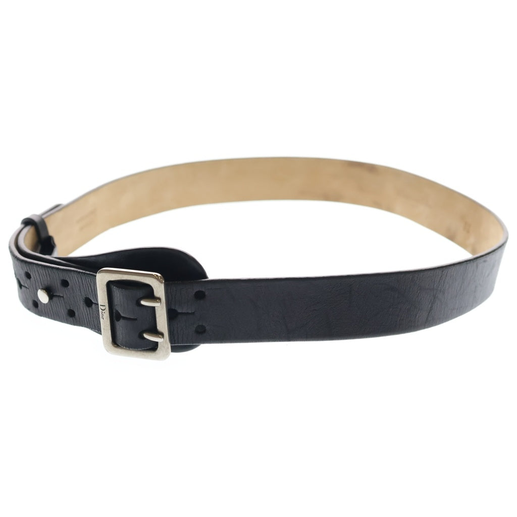 Christian Dior(クリスチャンディオール) イタリア製 ロゴ刻印 レザーベルト ブラック シルバー金具
