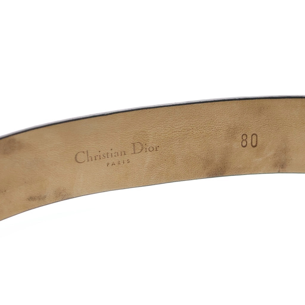 Christian Dior(クリスチャンディオール) イタリア製 ロゴ刻印 レザーベルト ブラック シルバー金具