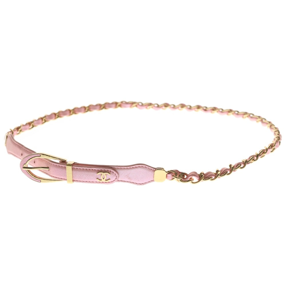 CHANEL(シャネル) ココマーク レザー チェーンベルト ピンク ゴールド金具 レディース A24C AA9684