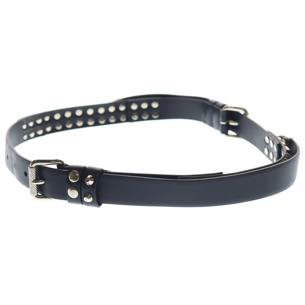 PRADA(プラダ) マルチスタッズ ダブルバックル レザーベルト ブラック/レッド シルバー金具 1CM141
