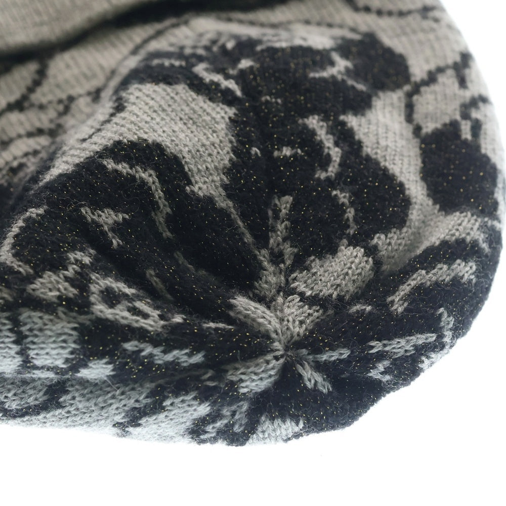 CHANEL(シャネル) カメリア ココマーク カシミヤ混 ウールニットビーニー ニットキャップ 帽子 グレー/ブラック レディース AAB114