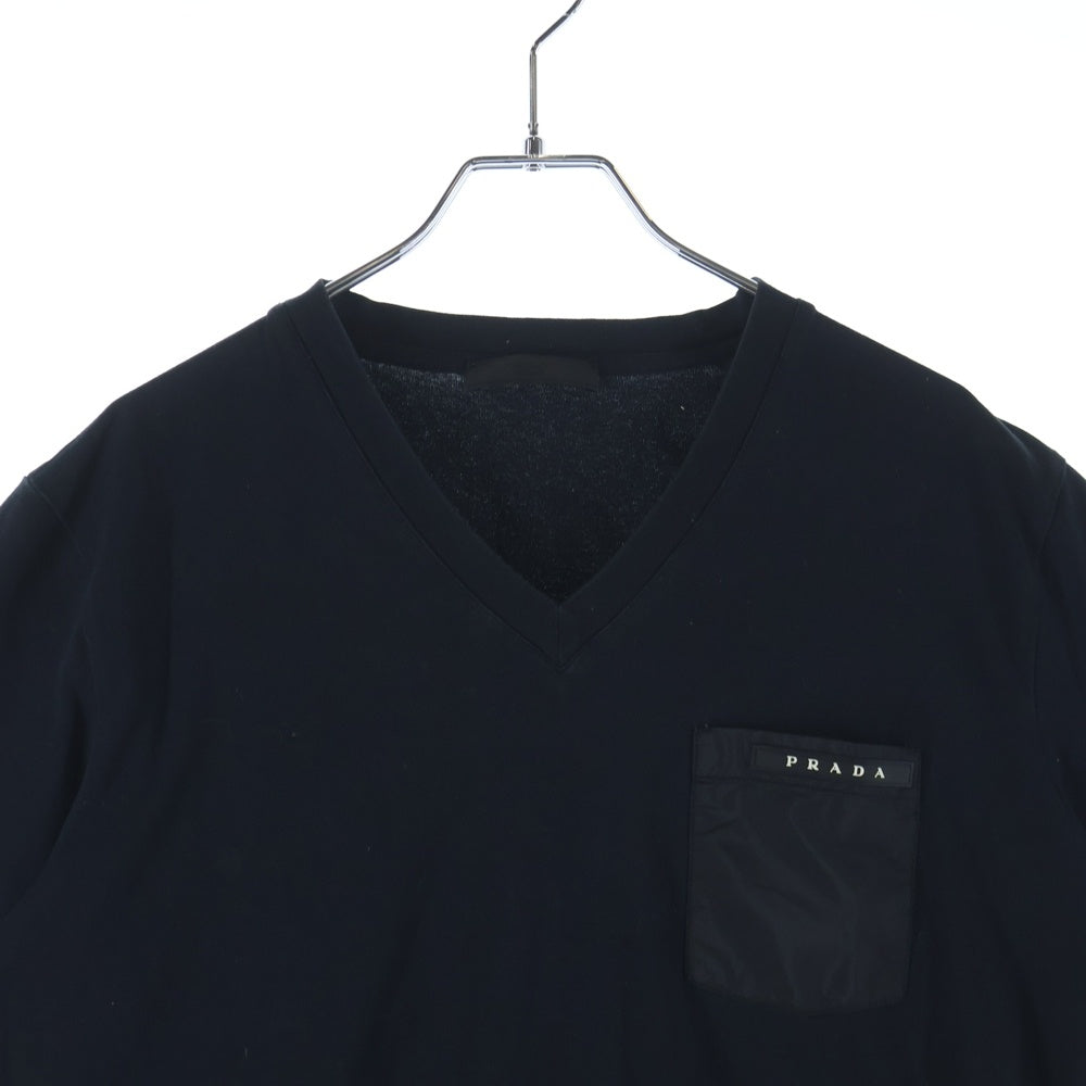 PRADA(プラダ) ラバーロゴデザイン Vネック 半袖Tシャツ カットソー ネイビー SJN251 R192 710