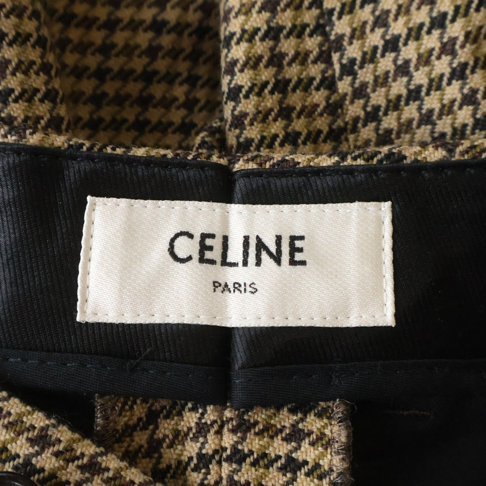 CELINE(セリーヌ) 21AW ハウンドトゥース 千鳥格子柄 スケートパンツ スラックス ブラウン 2P519192K