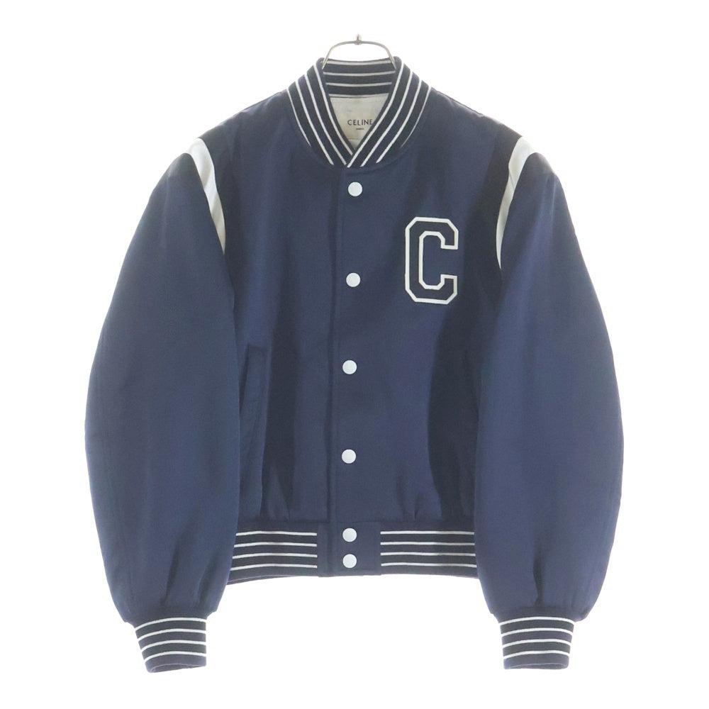 CELINE(セリーヌ) ヘビーサテン クロップド ボンバージャケット レディース ホワイト/ネイビー 2W803532T