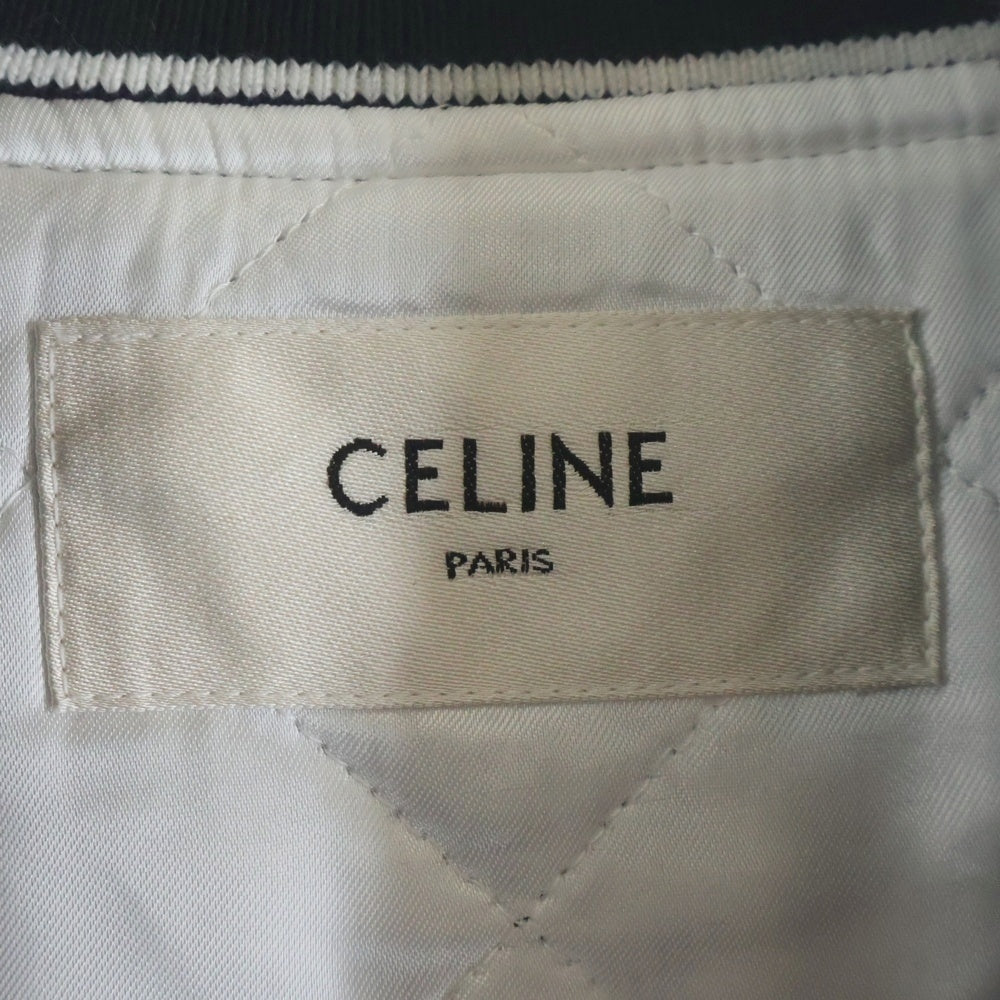 CELINE(セリーヌ) ヘビーサテン クロップド ボンバージャケット レディース ホワイト/ネイビー 2W803532T