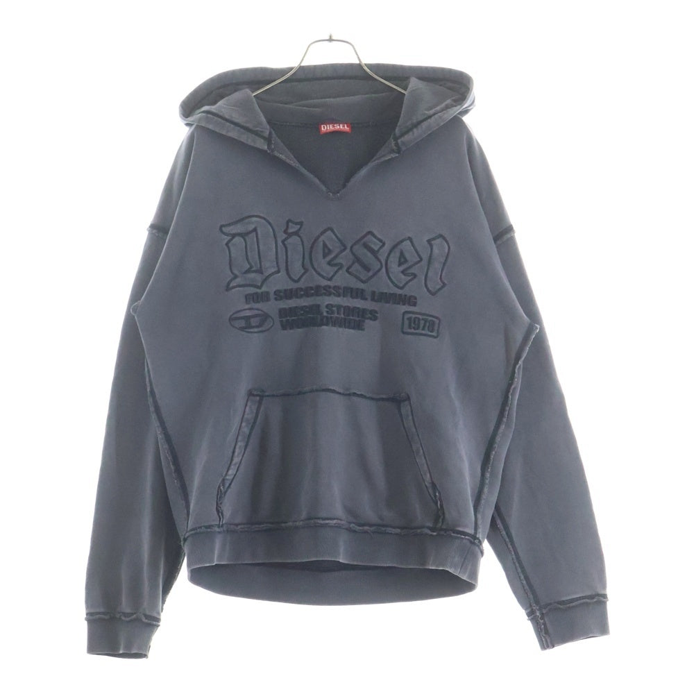 DIESEL(ディーゼル) 24AW S-BOXT-HOOD-RAW ウォッシュド加工スウェットプルオーバーパーカー フーディー グレー A14861