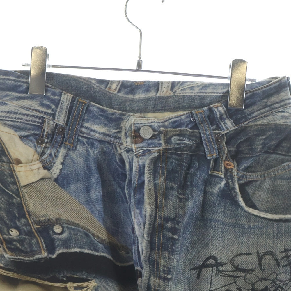 Acne Studios(アクネ ストゥディオズ) SUPER BAGGY FIT JEANS 総柄転写プリント スーパーバギーフィット ボタンフライ デニムパンツ ジーンズ インディゴ FN-MN-TROU001097