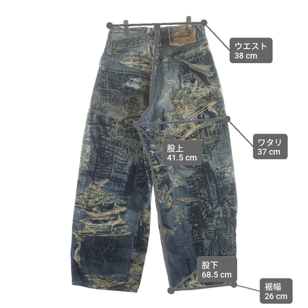 Acne Studios(アクネ ストゥディオズ) SUPER BAGGY FIT JEANS 総柄転写プリント スーパーバギーフィット ボタンフライ デニムパンツ ジーンズ インディゴ FN-MN-TROU001097