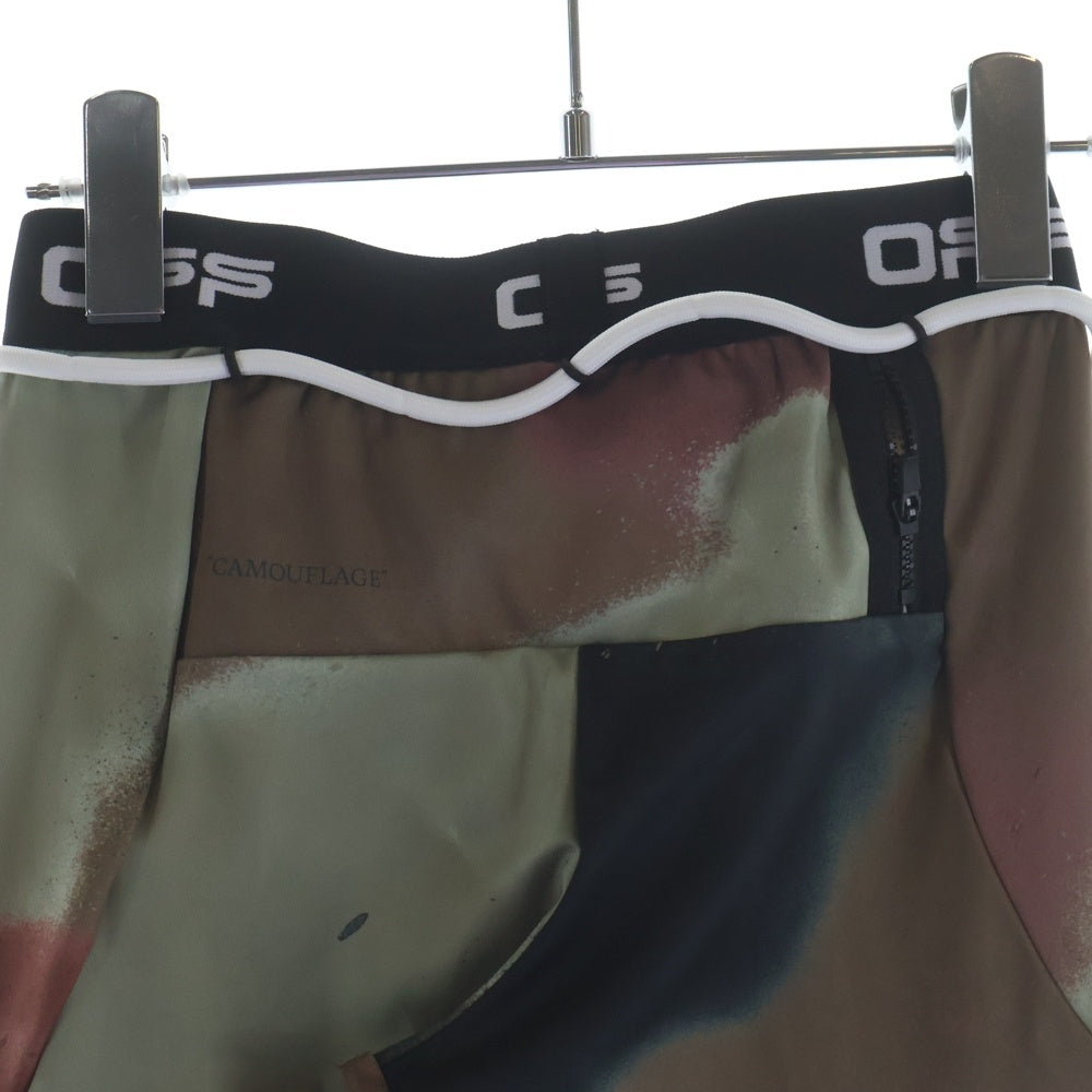 OFF-WHITE(オフホワイト) CAMO ACTIVE TIGHTS カモ柄 ロゴプリント ジップスリット アクティブ タイツ レギンス パンツ カーキ OMVG007120JER0026010