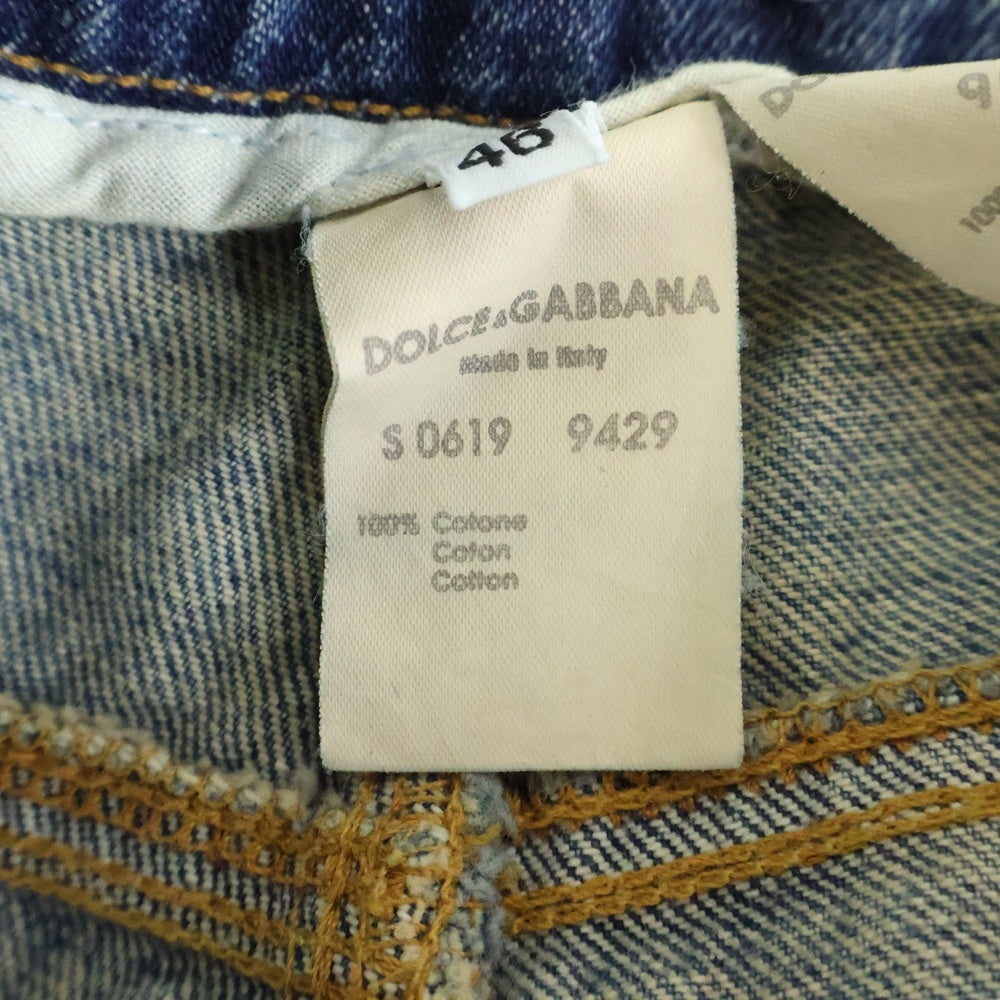 DOLCE & GABBANA(ドルチェアンドガッバーナ) 00S クラッシュ加工 5ポケット ジップフライ ストレート デニムパンツ インディゴ S0619 9429