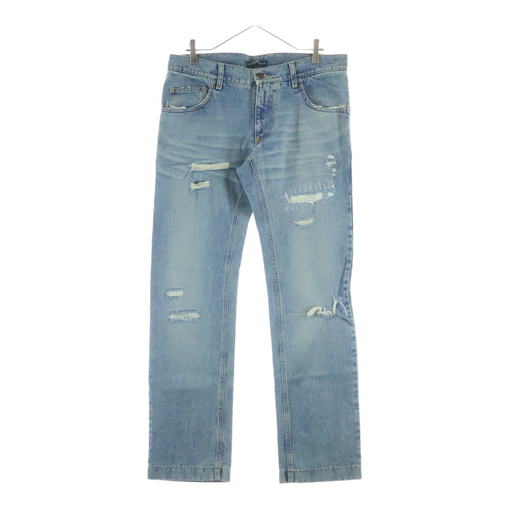 DOLCE & GABBANA(ドルチェアンドガッバーナ) 00S クラッシュ加工 5ポケット ジップフライ ストレート デニムパンツ インディゴ 6074 0586