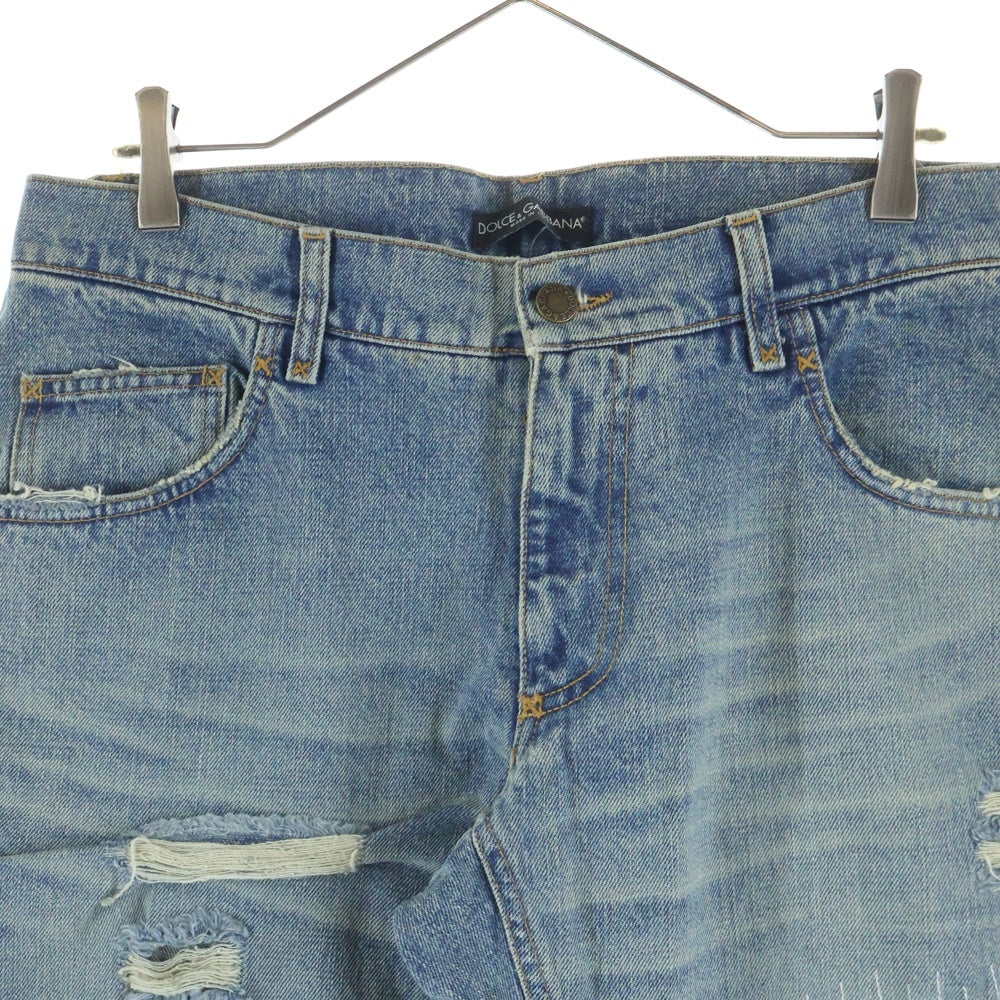 DOLCE & GABBANA(ドルチェアンドガッバーナ) 00S クラッシュ加工 5ポケット ジップフライ ストレート デニムパンツ インディゴ 6074 0586