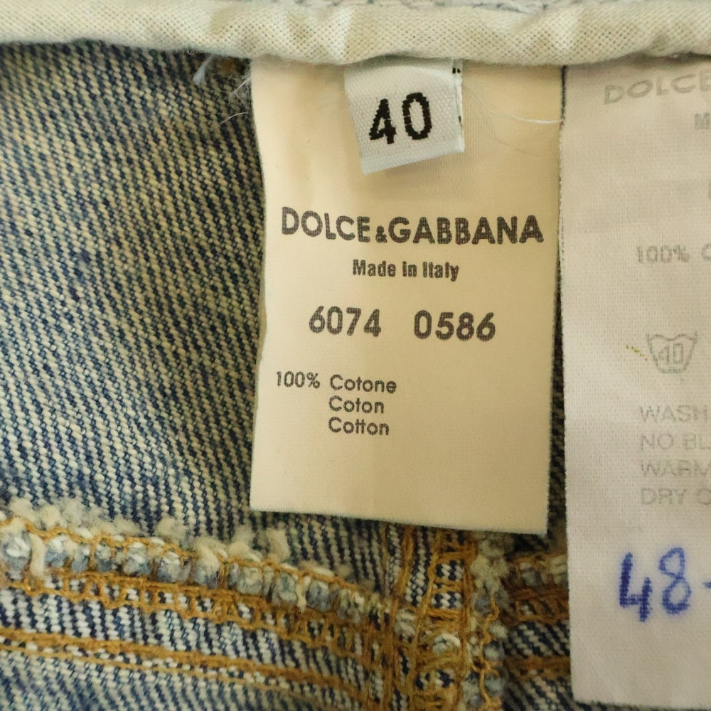 DOLCE & GABBANA(ドルチェアンドガッバーナ) 00S クラッシュ加工 5ポケット ジップフライ ストレート デニムパンツ インディゴ 6074 0586