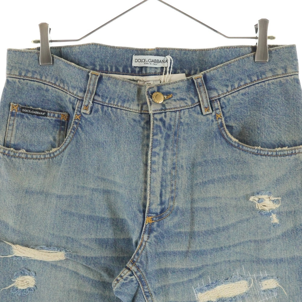 DOLCE & GABBANA(ドルチェアンドガッバーナ) 00S クラッシュ加工 金ボタン 5ポケット ジップフライ ストレート デニムパンツ インディゴ S0616 9429