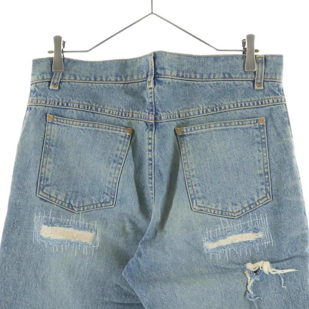 DOLCE & GABBANA(ドルチェアンドガッバーナ) 00S クラッシュ加工 金ボタン 5ポケット ジップフライ ストレート デニムパンツ インディゴ S0616 9429