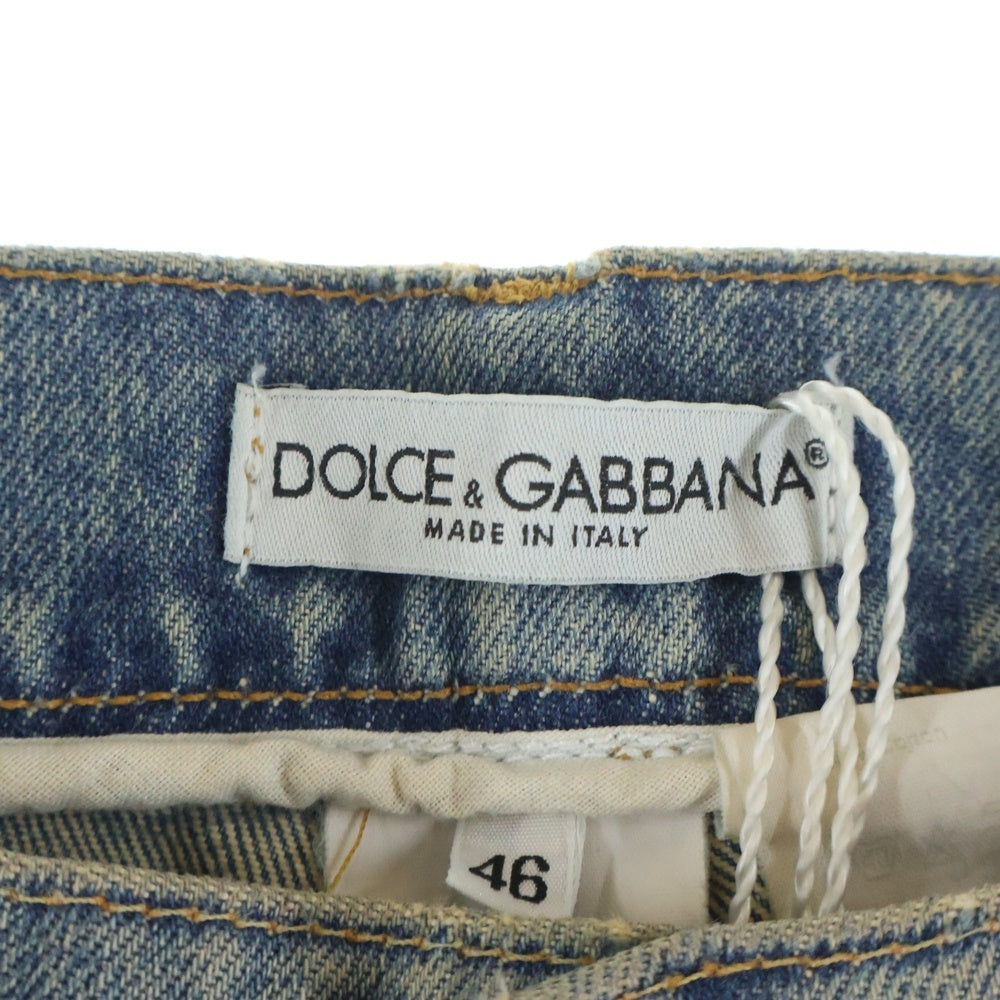DOLCE & GABBANA(ドルチェアンドガッバーナ) 00S クラッシュ加工 金ボタン 5ポケット ジップフライ ストレート デニムパンツ インディゴ S0616 9429