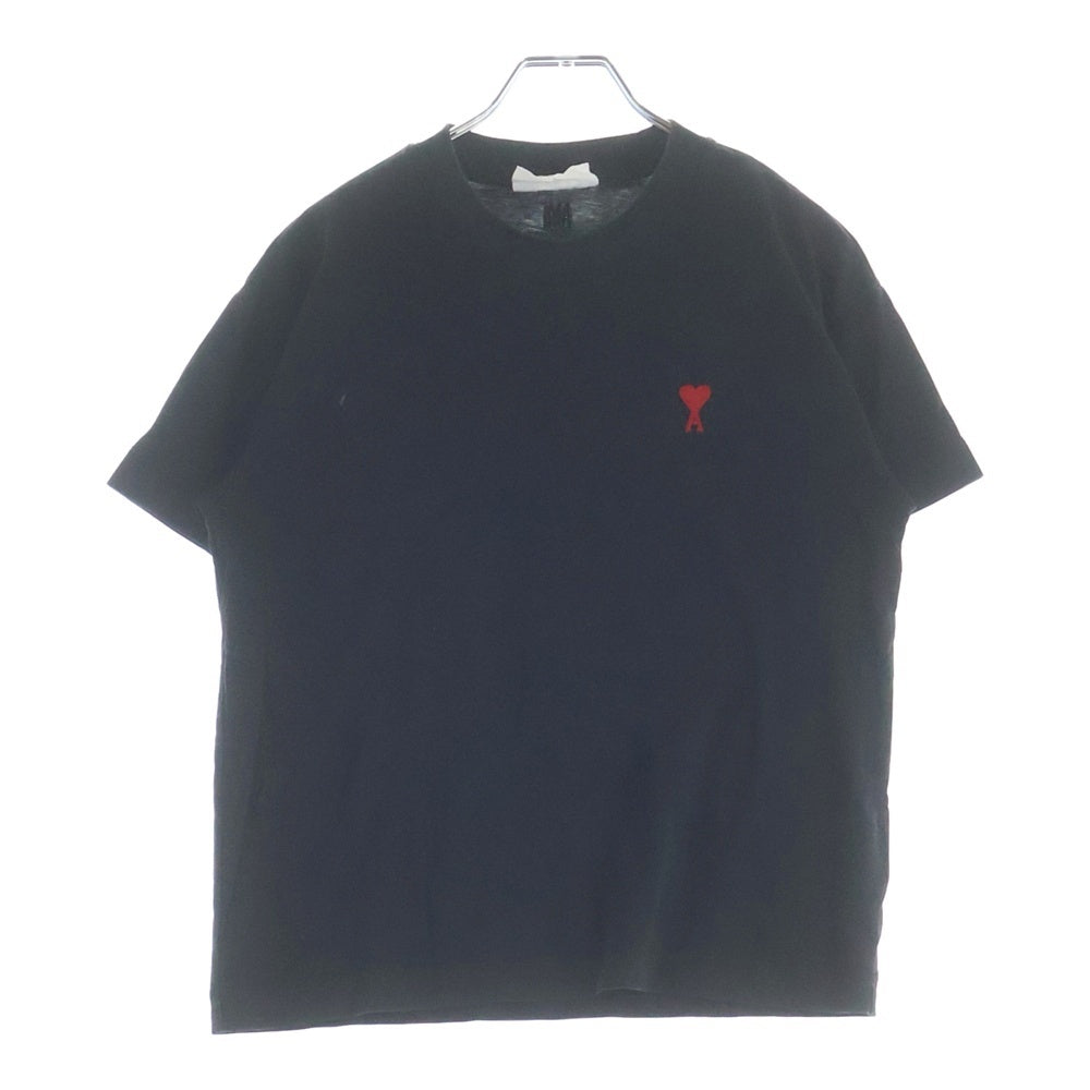 ami paris(アミパリス) AMI DE COEUR T-SHIRT アミ ド クール ロゴエンブロイダリー クルーネック 半袖Tシャツカットソー ブラック レディース