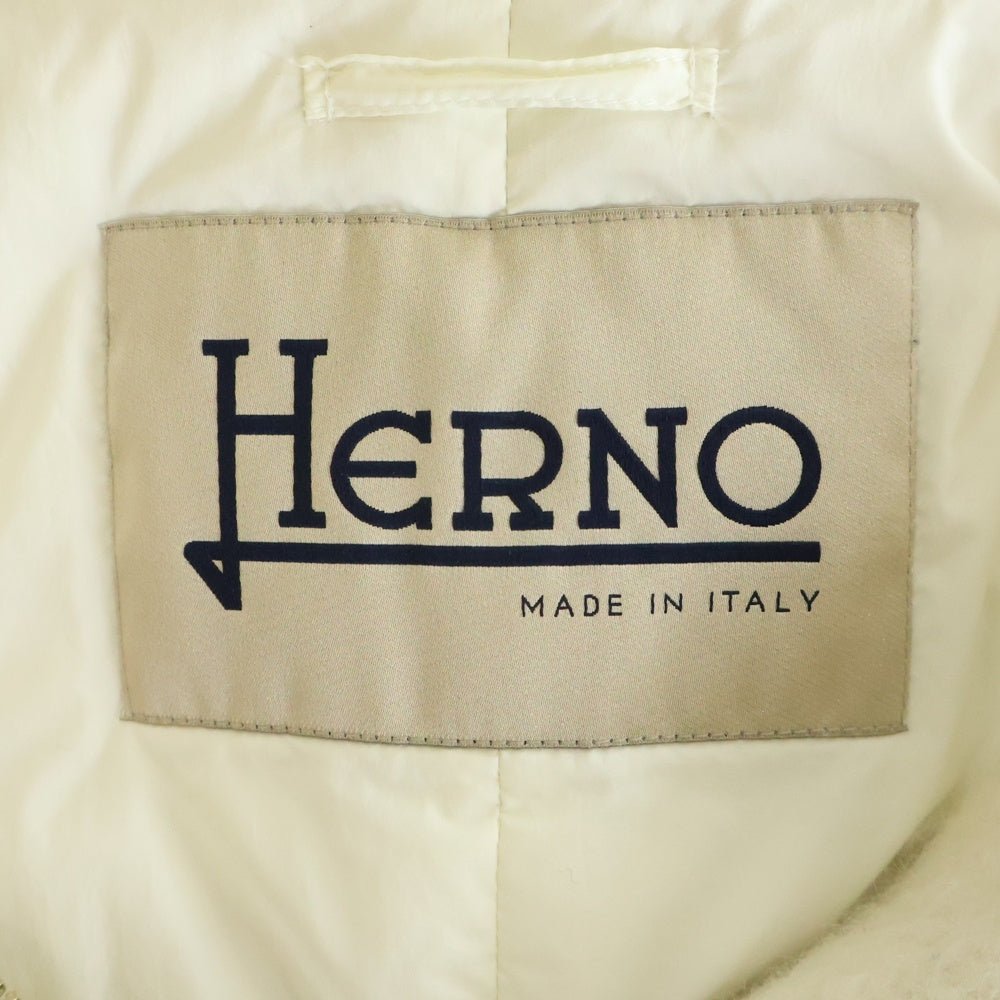 HERNO(ヘルノ) ウールダウン切り替えデザイン ノーカラー ジップアップロングコート ホワイト CA0275D-39138-1000 レディース
