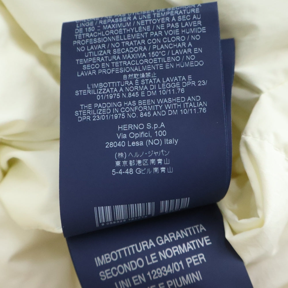 HERNO(ヘルノ) ウールダウン切り替えデザイン ノーカラー ジップアップロングコート ホワイト CA0275D-39138-1000 レディース