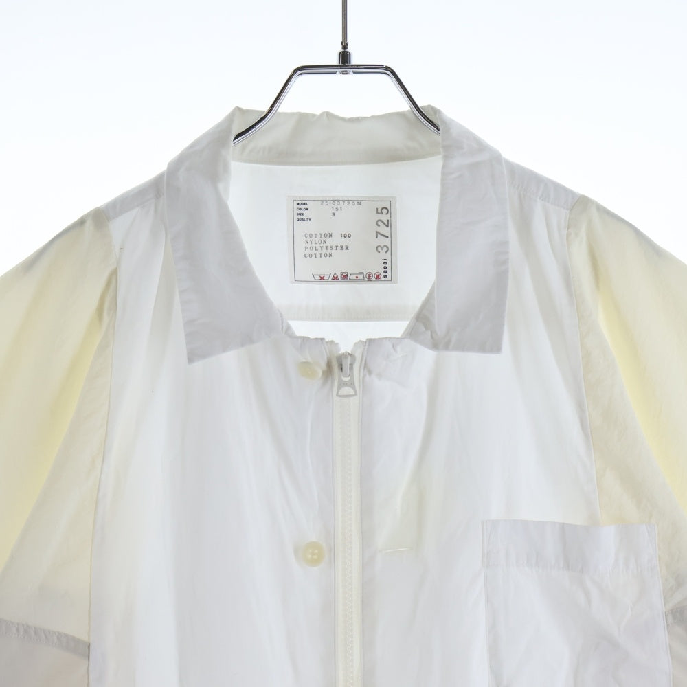 Sacai(サカイ) 25SS POPLIN TASLAN NYLON SHIRT ポプリン タスランナイロン ジップアップ レギュラーカラー 半袖シャツ ホワイト 25-03725M