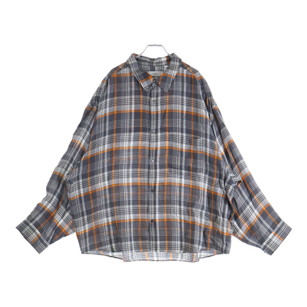 Graphpaper(グラフペーパー) 20AW TENCEL CHECK REGULAR COLLAR BIG SLEEVE SHIRT テンセル チェック柄 レギュラーカラー ビッグスリーブ 長袖シャツ グレー/オレンジ GM203-50061
