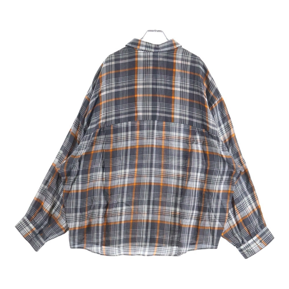 Graphpaper(グラフペーパー) 20AW TENCEL CHECK REGULAR COLLAR BIG SLEEVE SHIRT テンセル チェック柄 レギュラーカラー ビッグスリーブ 長袖シャツ グレー/オレンジ GM203-50061